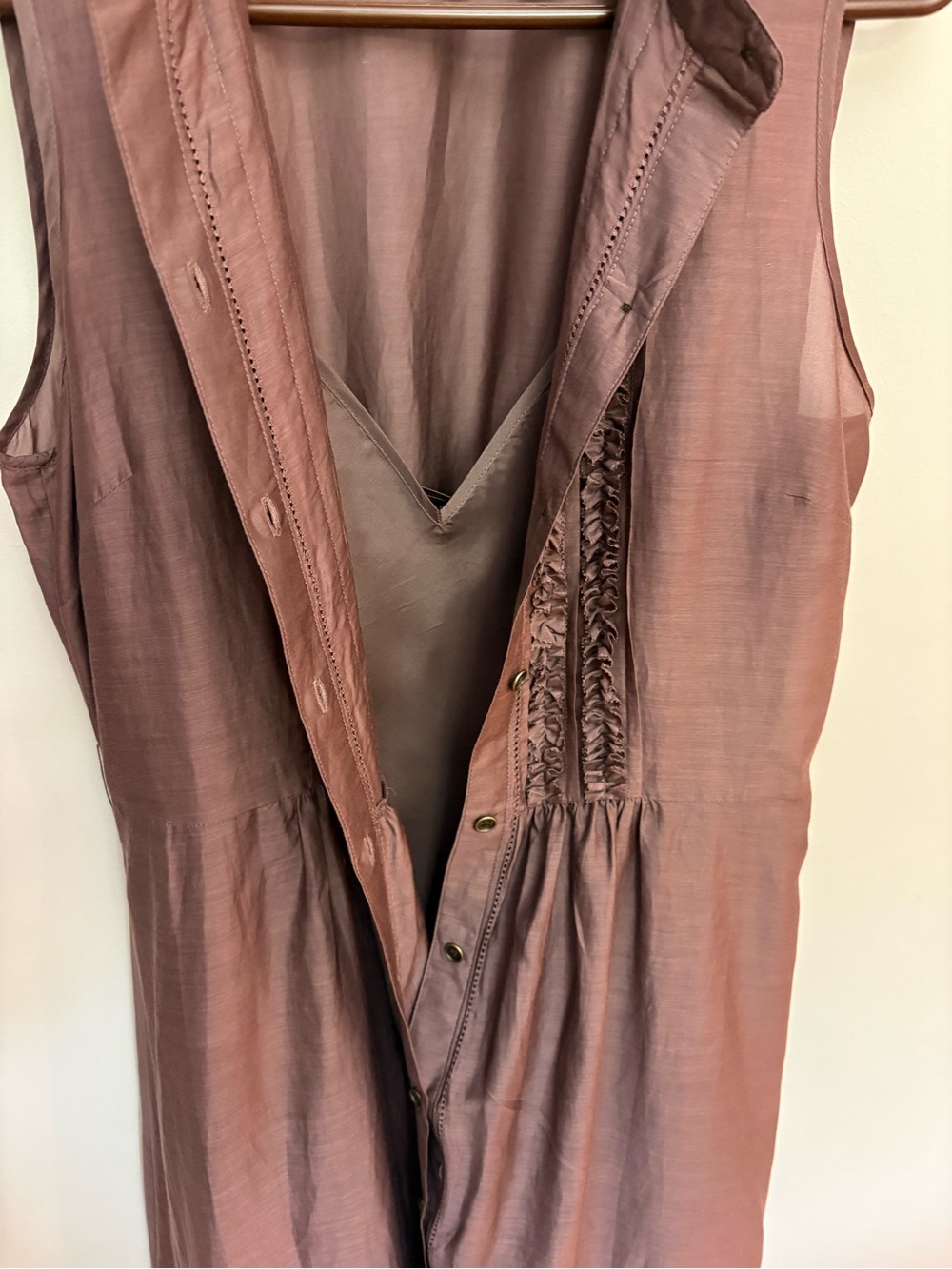 Banana Republic Silk Cotton Ruffle Bib Dress Size 6 Mauve Brown Sleeveless - Picture 5 of 9